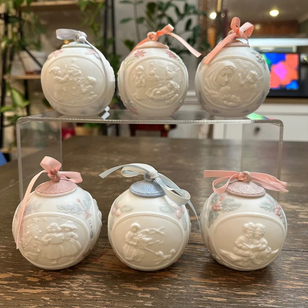 Lladro Porcelain Ball Annual Christmas Ornament 1992 through 1997 Vintage Lot